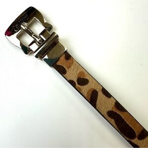 Guess thin womens belt Medium Reversible cheetah calf hair brown G print reverse
